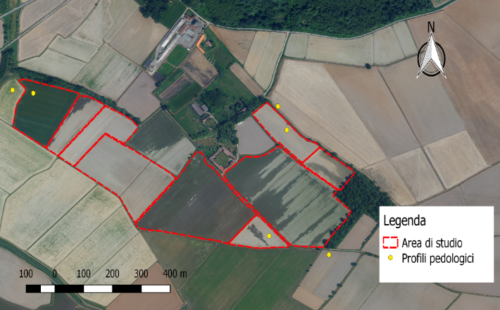 Fig. 8 — Posizionamento dei profili pedologici aperti nell’area di studio U1